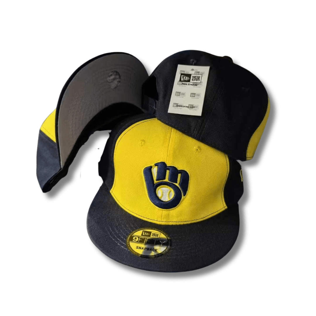 Milwaukee Brewers Yellow and Navy with Classic Glove Logo ¨C Snapback Cap