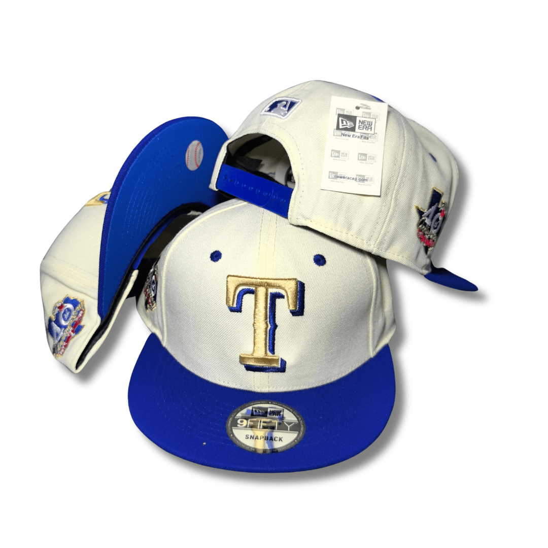 Texas Rangers White and Royal Blue Gold Accent Embroidery  ¨C Snapback Cap