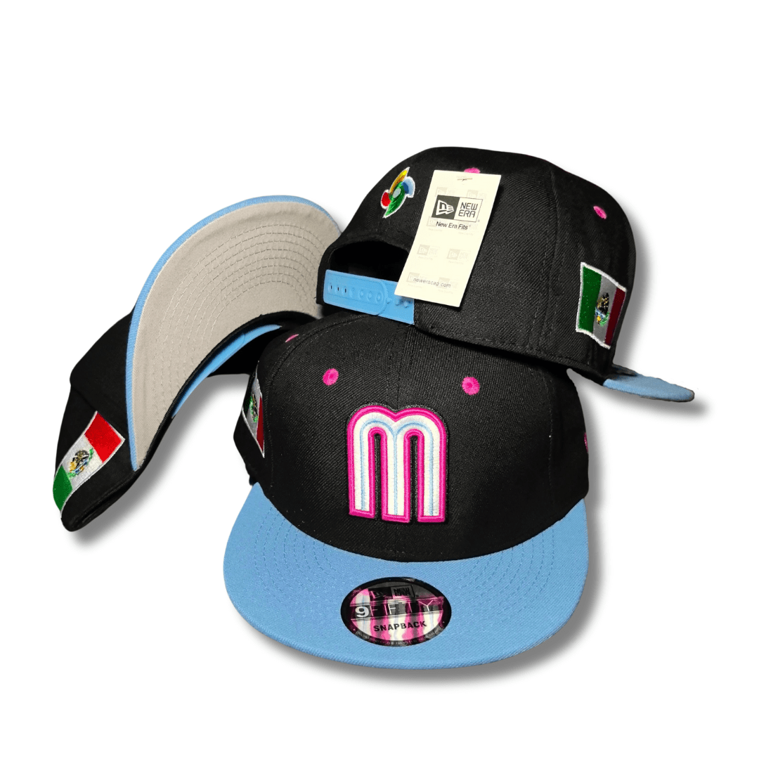 Mexico National Baseball Team New Era 9Fifty Black and Sky Blue with Pink Details ¨C Snapback Cap