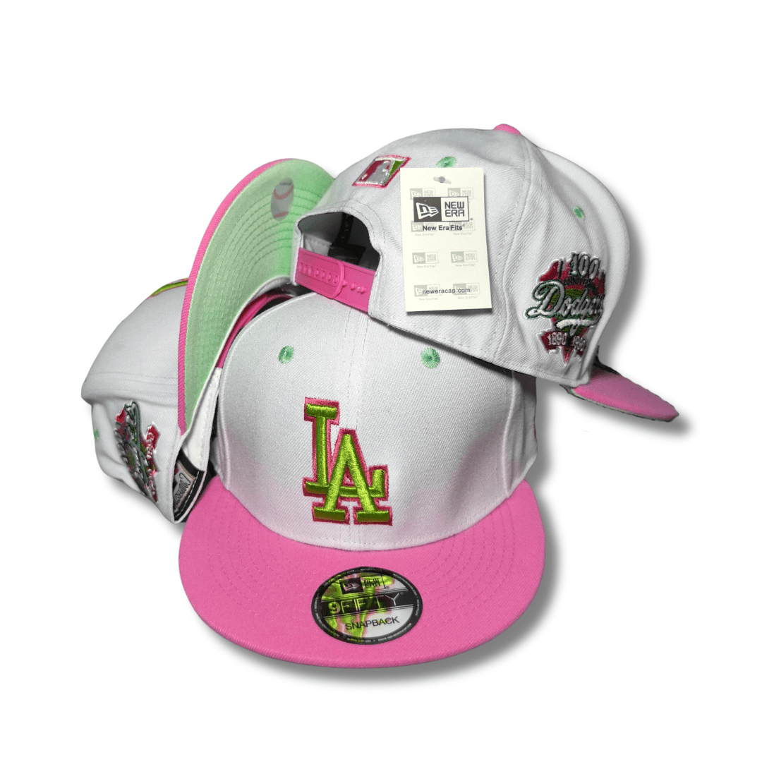 Los Angeles Dodgers New Era 9Fifty White with Pink Brim and Green Logo ¨C Snapback Cap