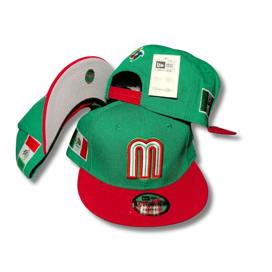 Mexico Baseball Green and Red with Flag Embroidered Patches ¨C Snapback Cap