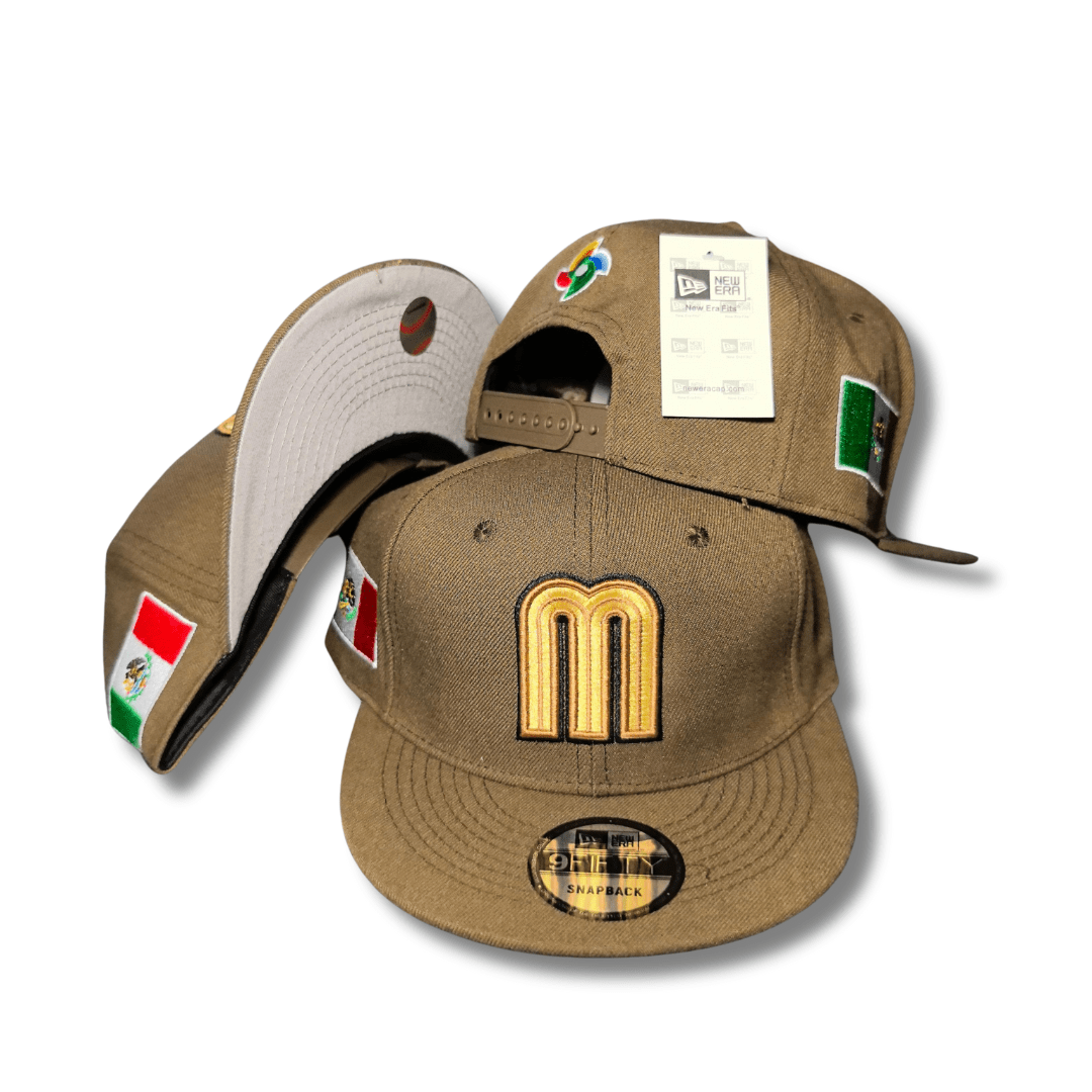 Mexico Baseball Brown with Gold Embroidered Logo and Flag Patches ¨C Snapback Cap