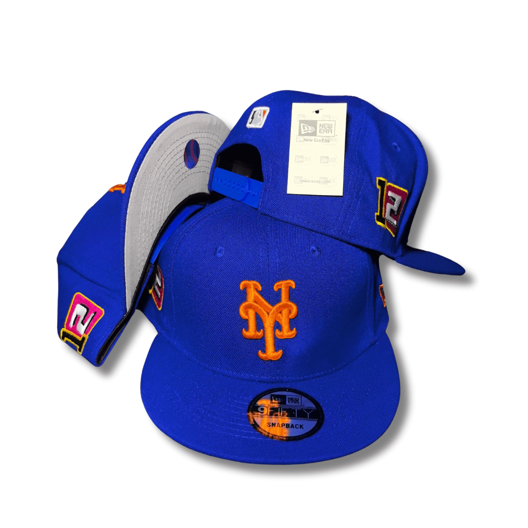 New York Mets Royal Blue with Orange Logo and Side Patches ¨C Snapback Cap