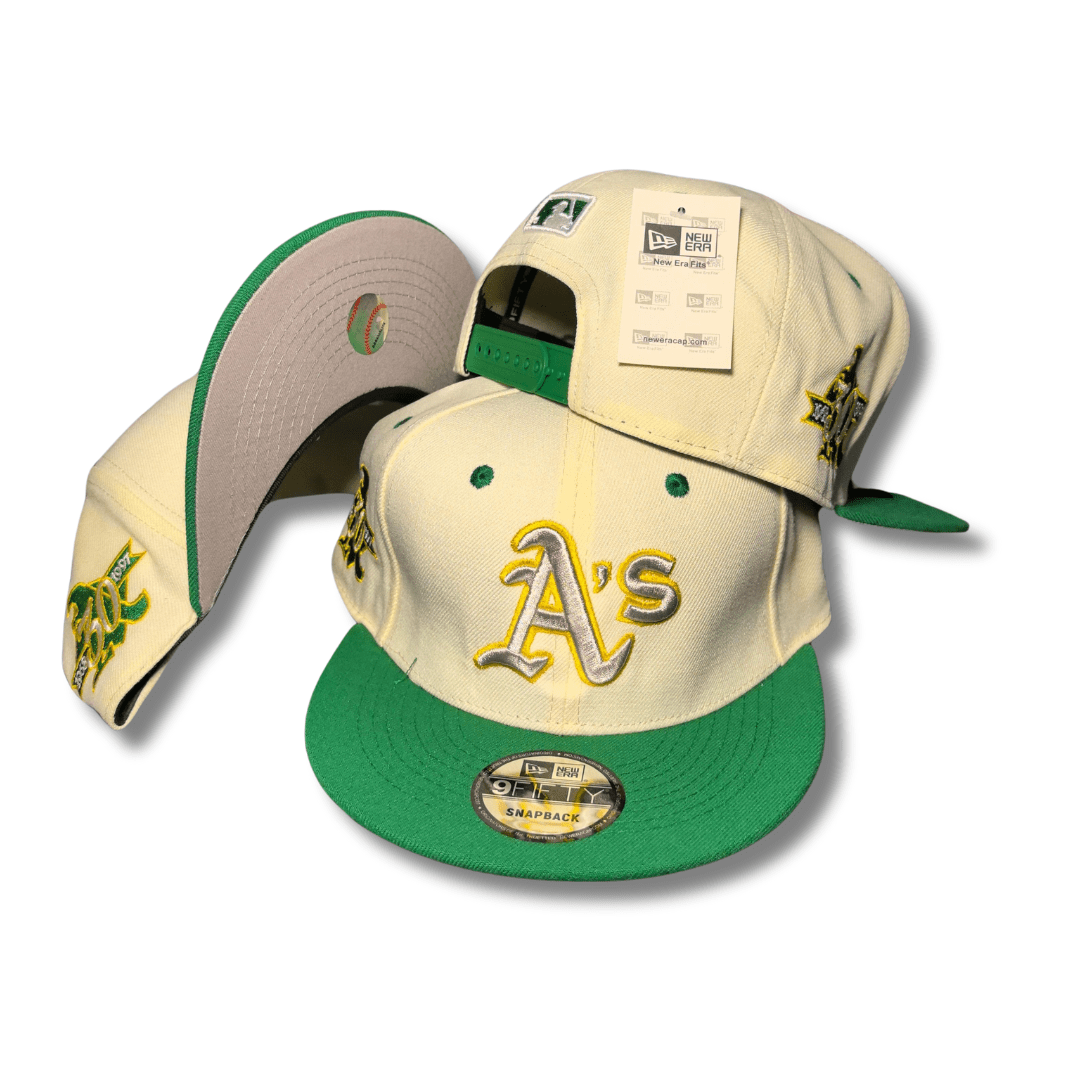 Oakland Athletics Cream and Green with Embroidered Side Patches ¨C Snapback Cap
