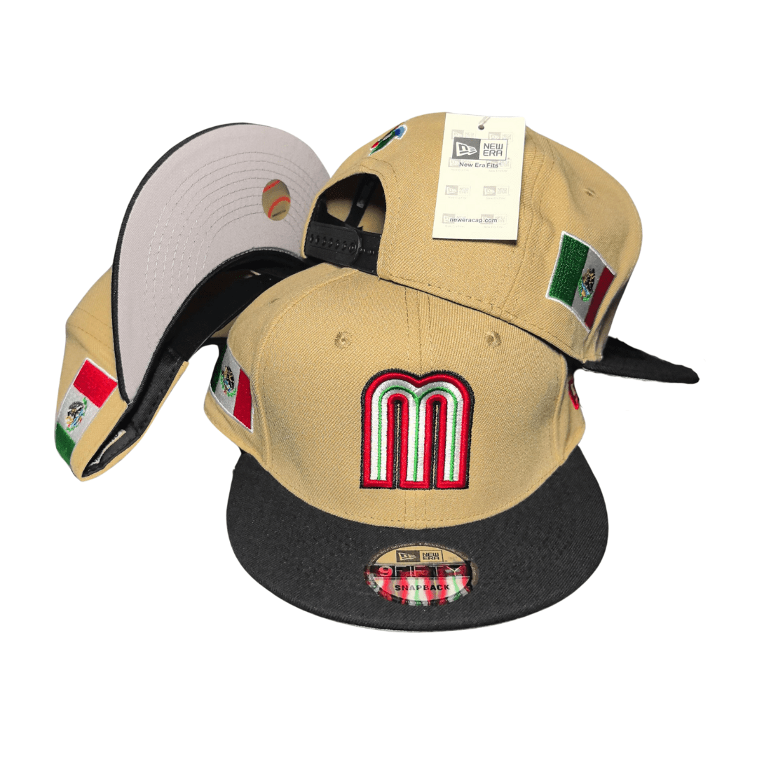 Mexico Baseball Beige with Black Brim and Mexican Flag Accents ¨C Snapback Cap