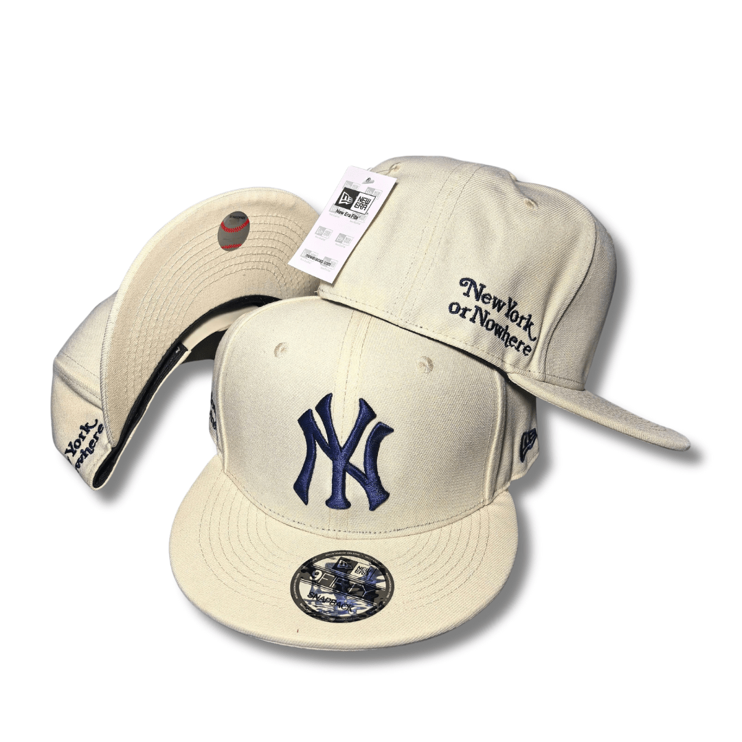 New York Yankees with Navy Embroidered Logo and ¡°New York or Nowhere¡± Script Cream ¨C Snapback Cap