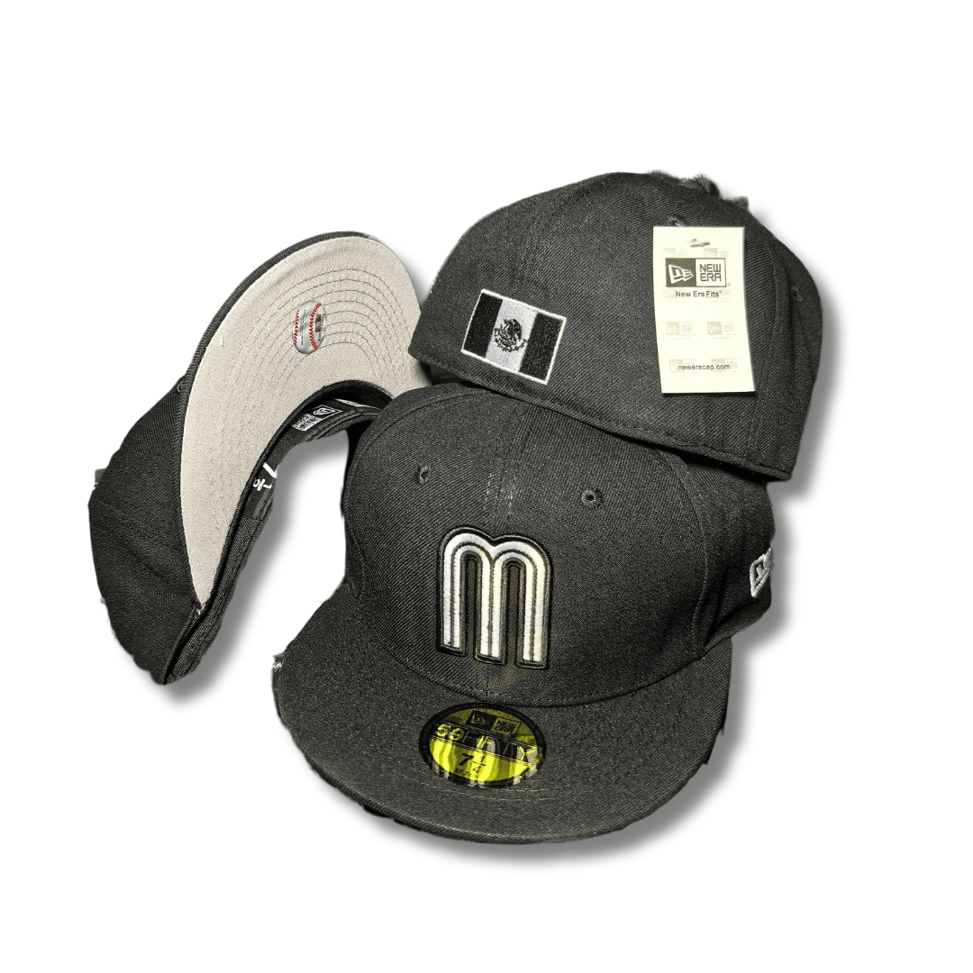 Team Mexico with Iridescent black Logo and Mexican Flag Patch Black ¨C Fitted Cap