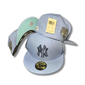 New York Yankees with World Series Patch and Mint Underbrim Light Blue ¨C Fitted Cap