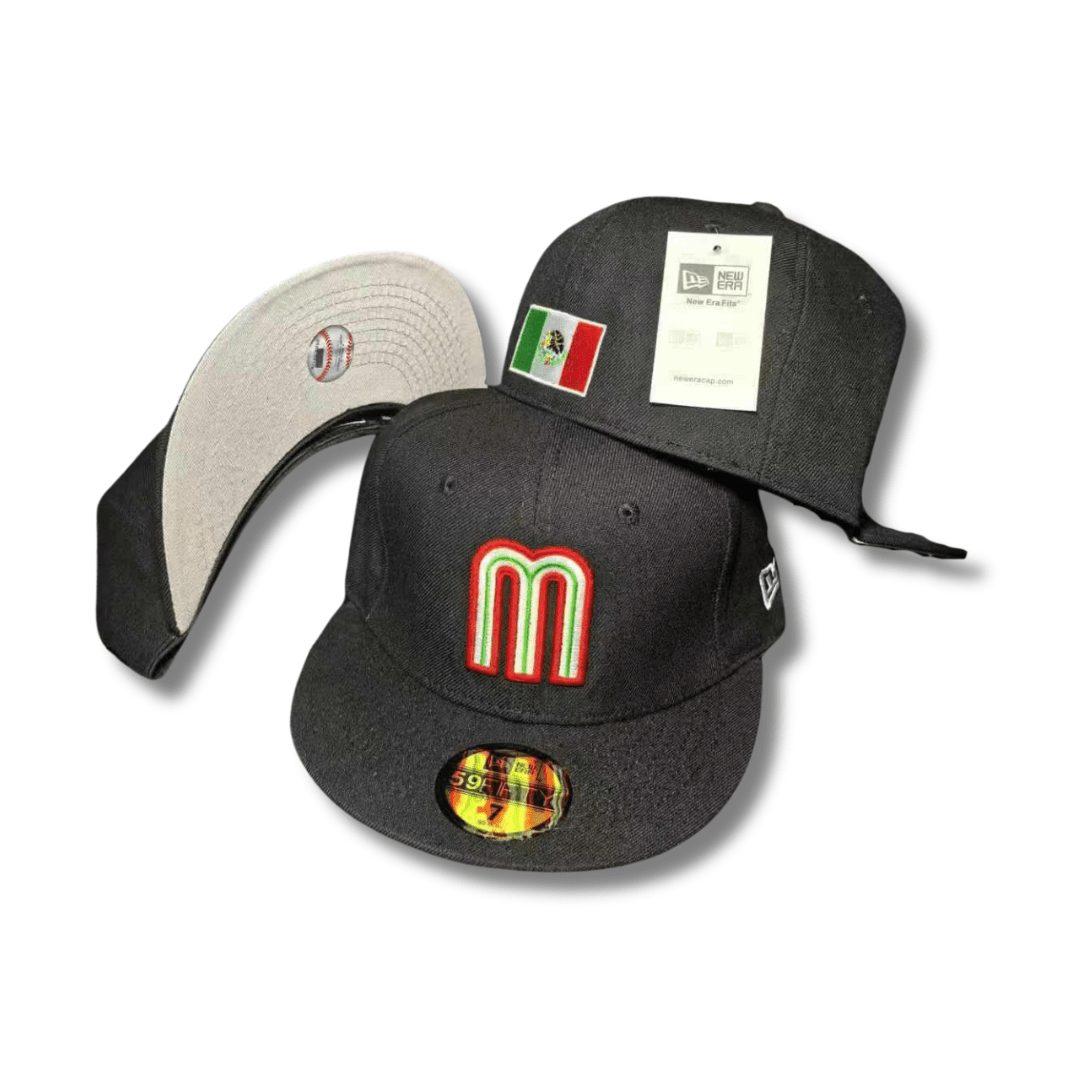 Team Mexico with Embroidered Logo and Mexican Flag Patch Black ¨C Fitted Cap