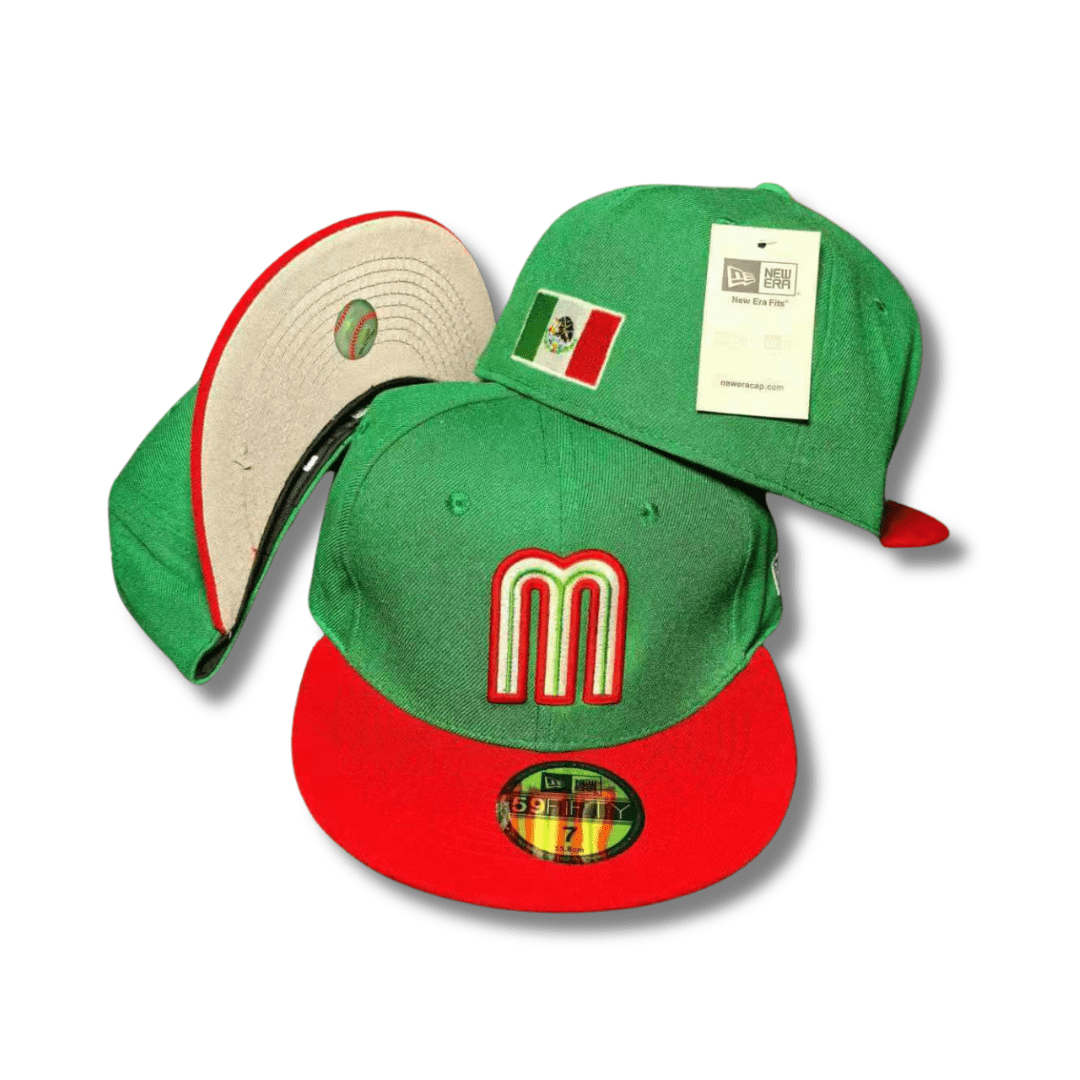 Team Mexico with Embroidered Logo and Mexican Flag Patch Green and Red ¨C Fitted Cap
