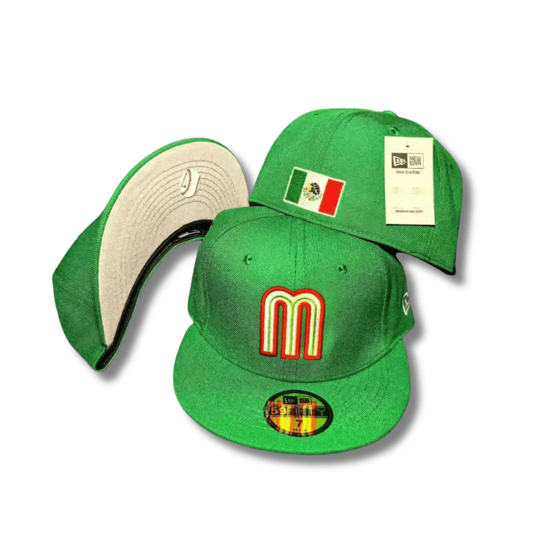 Team Mexico with Embroidered Logo and Mexican Flag Patch Green ¨C Fitted Cap