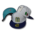 Mexico Baseball Fitted Hat with Embroidered Logo and Flag White and Blue ¨C Fitted Cap