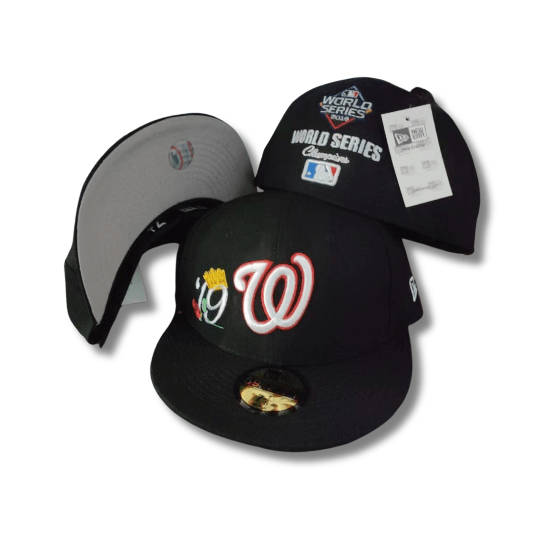 Washington Nationals 2019 World Series with Logo Black and White ¨C Fitted Cap