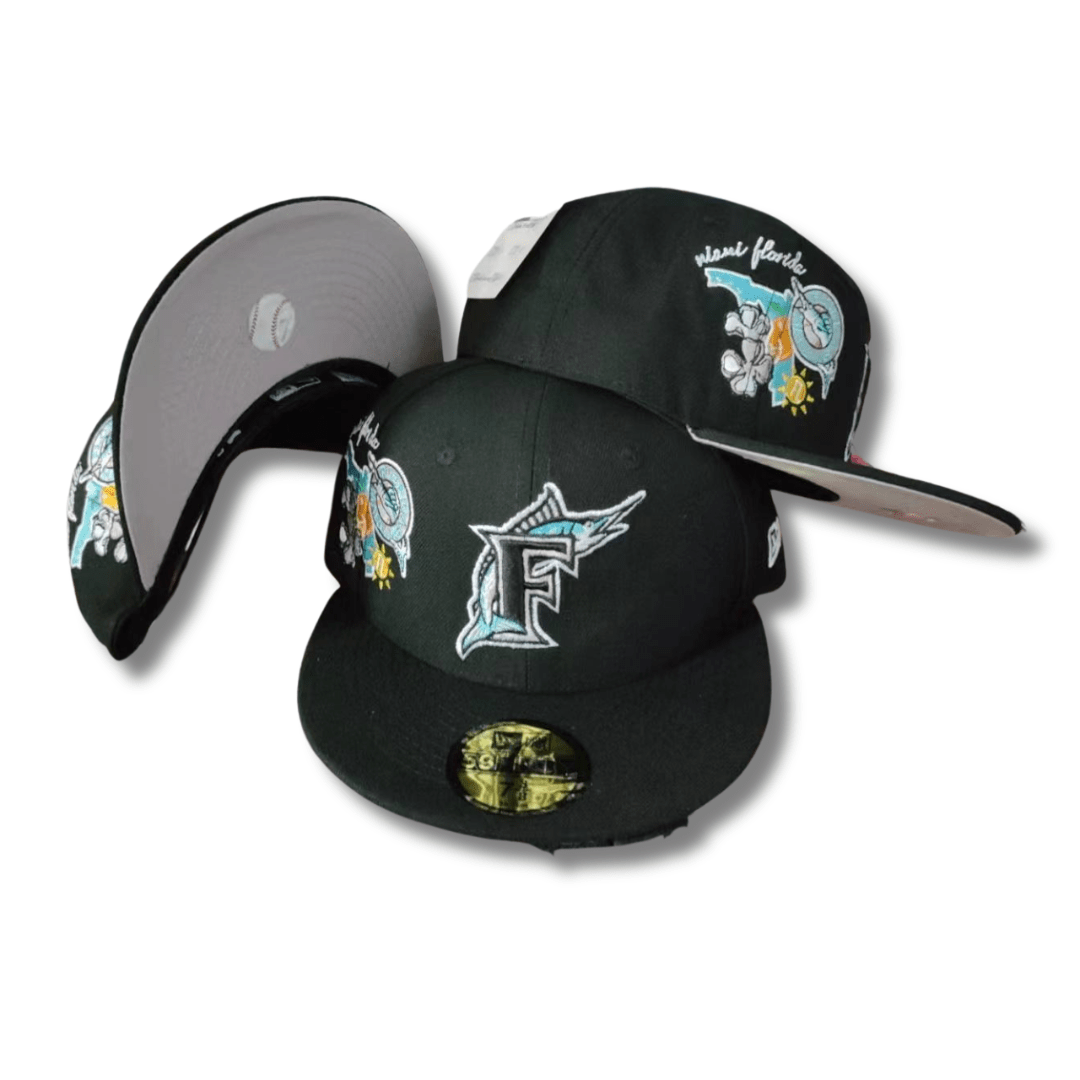 Miami Marlins 59FIFTY with Embroidered Florida Design Black ¨C Fitted Cap