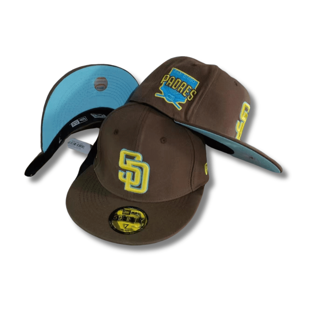 San Diego Padres Retro Logo Brown with Sky Blue Undervisor ¨C Fitted Cap