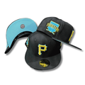 Pittsburgh Pirates with Yellow Logo and Sky Blue Undervisor Black ¨C Fitted Cap