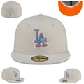 Los Angeles Dodgers Fitted Hat ¨C Light Gray with Blue and Orange Logo & Bright Orange Undervisor