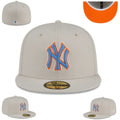 New York Yankees Fitted Hat ¨C Light Gray with Blue and Orange Logo & Bright Orange Undervisor