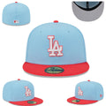 Los Angeles Dodgers Fitted Hat ¨C Sky Blue with Red Brim and White Logo
