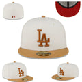 Los Angeles Dodgers Fitted Hat ¨C Cream with Tan Brim, Brown Logo, and Red Undervisor