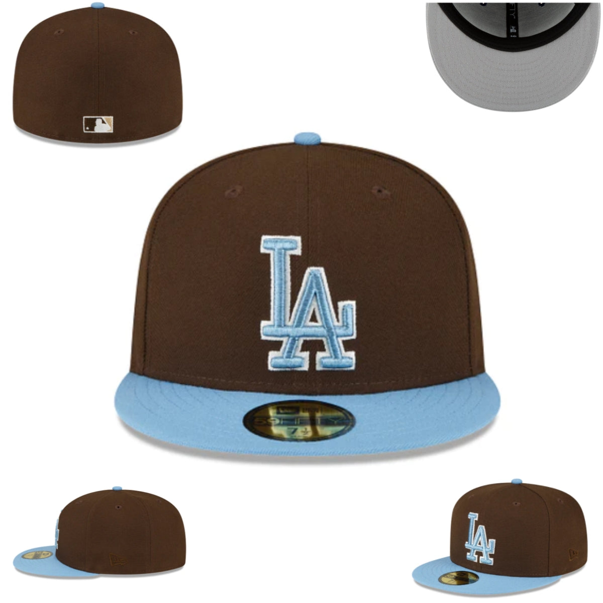 Los Angeles Dodgers Fitted Hat ¨C Brown with Light Blue Brim and Logo
