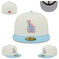 Los Angeles Dodgers Fitted Hat ¨C Cream with Light Blue Brim and Red-Outlined Logo
