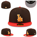 Los Angeles Dodgers Fitted Hat ¨C Brown with Red Brim and Orange Logo