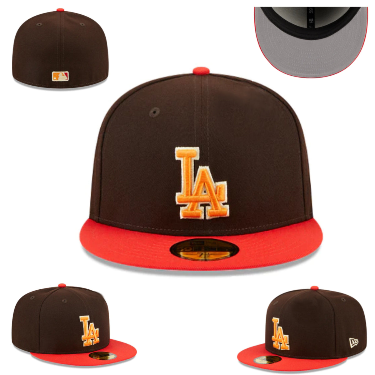 Los Angeles Dodgers Fitted Hat ¨C Brown with Red Brim and Orange Logo