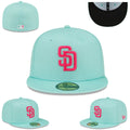 San Diego Padres Fitted Hat ¨C Aqua with Pink Logo and Black Undervisor
