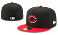 Cincinnati Reds Official Fitted Hat with Red Visor ¨C Black and Red