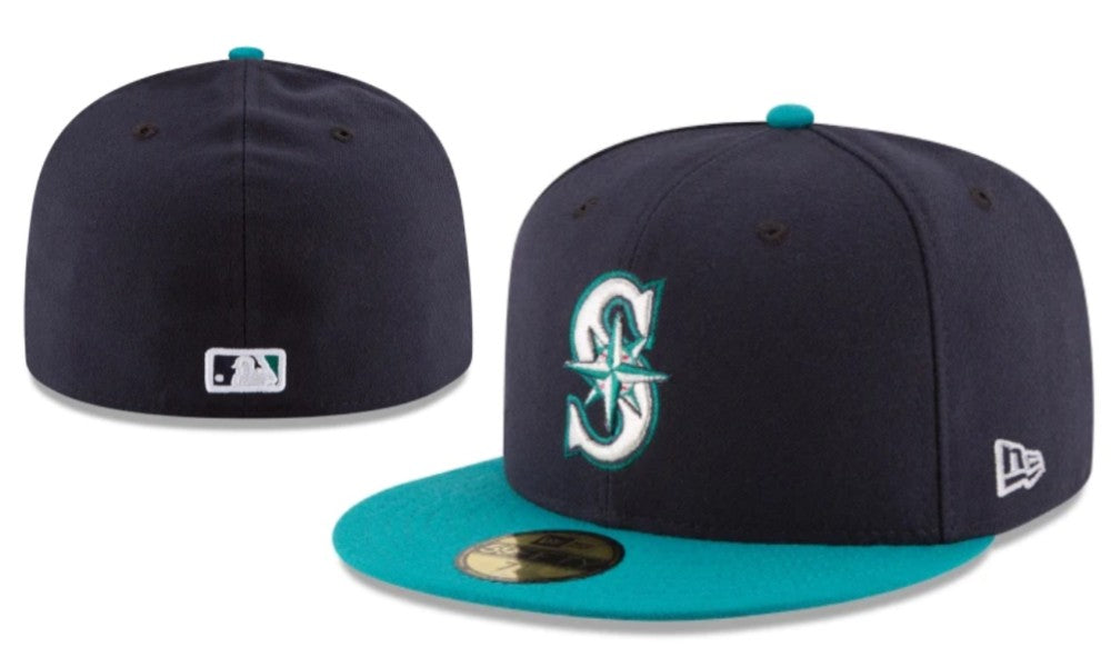 Seattle Mariners Fitted MLB Cap with Aqua Blue Visor ¨C Navy and Aqua