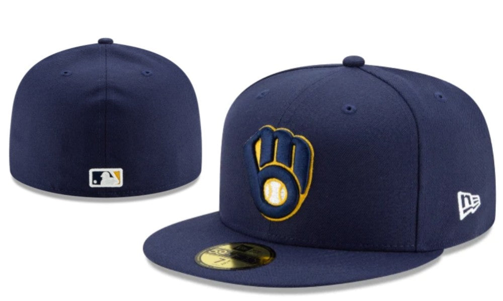 Milwaukee Brewers MLB Fitted Cap ¨C Navy Blue with Gold Logo