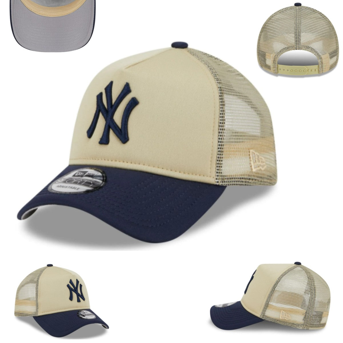 New York Yankees Trucker Cap with Embroidered Logo ¨C Beige and Navy
