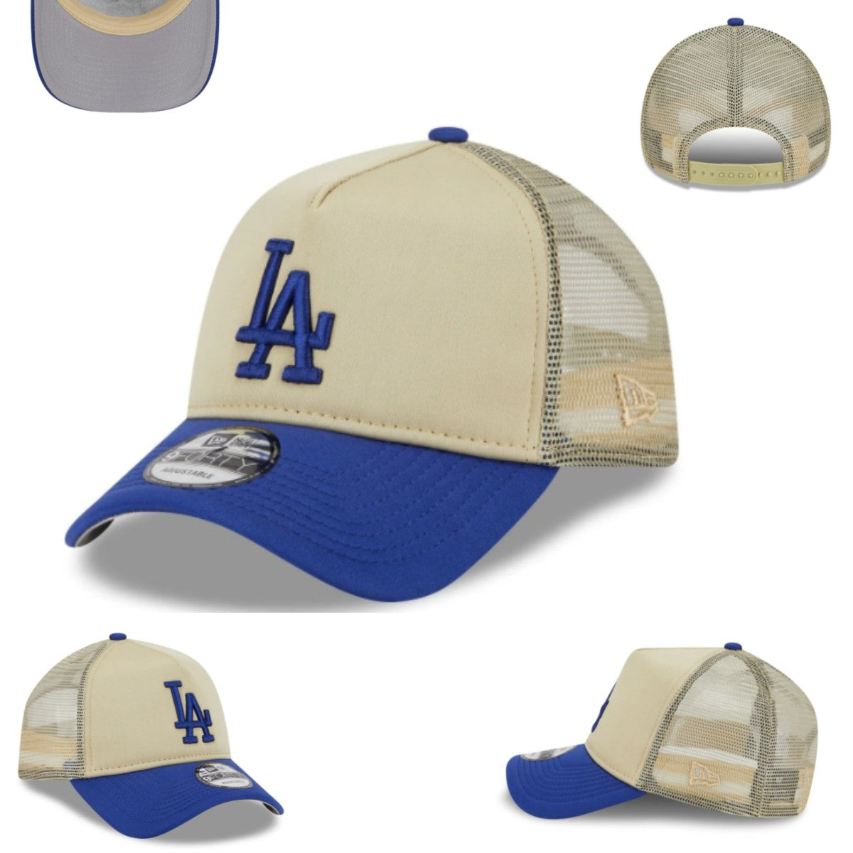 Los Angeles Dodgers Trucker Cap with Mesh Back ¨C Beige and Royal Blue
