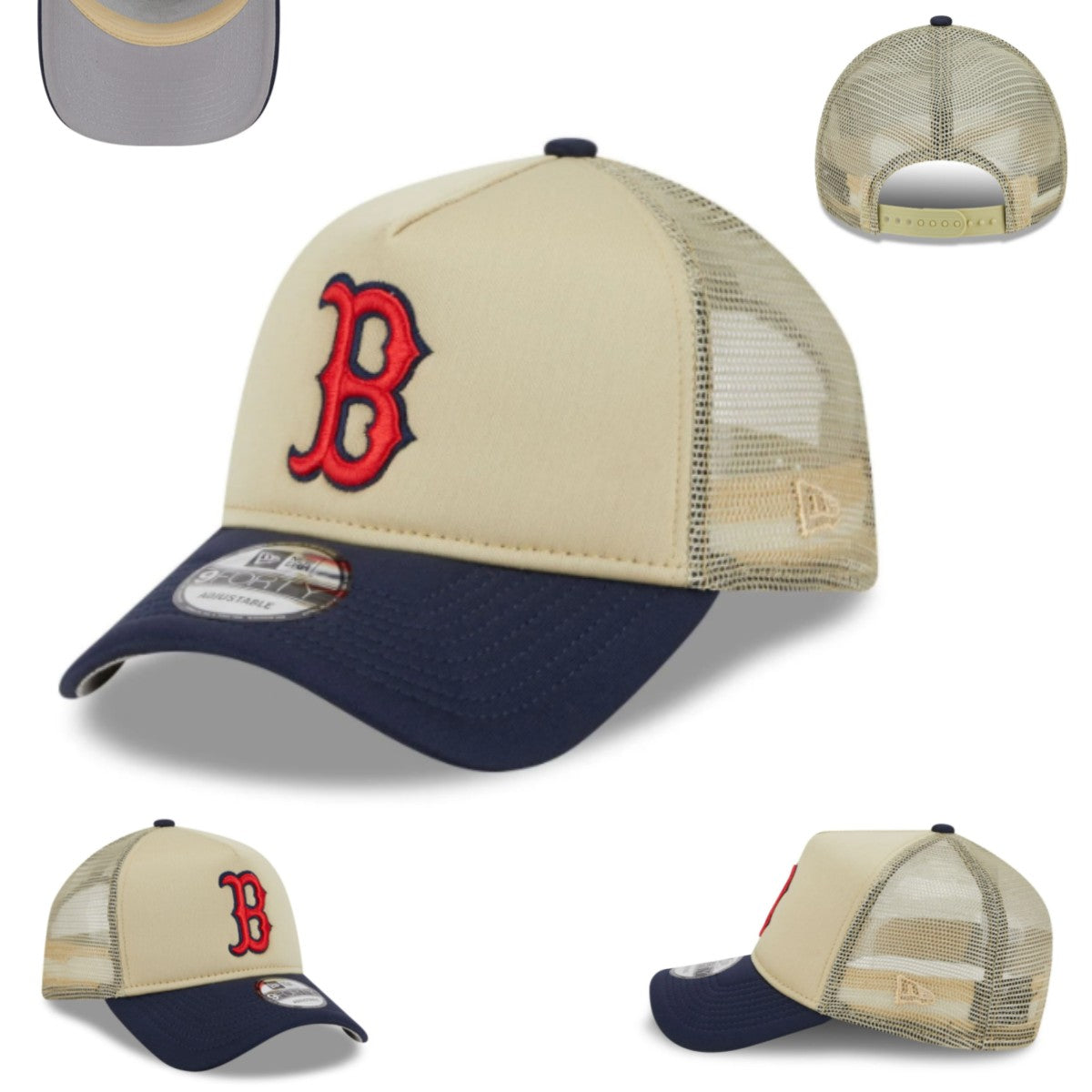 Boston Red Sox Trucker Cap with Mesh Back ¨C Beige and Navy Blue