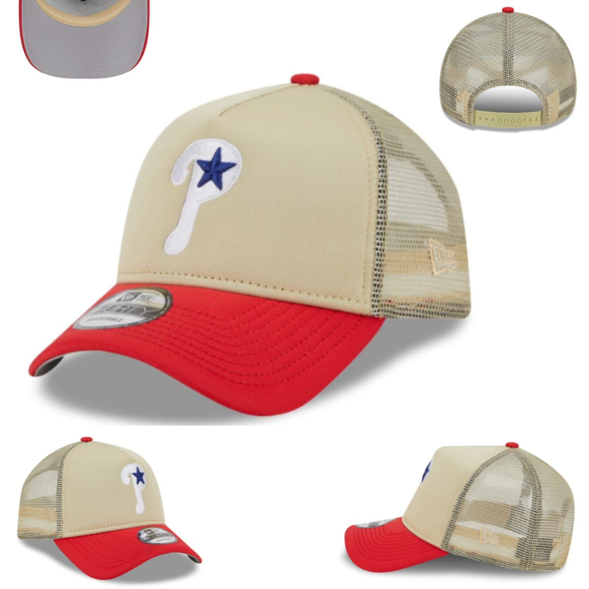 Philadelphia Phillies Retro Trucker Hat ¨C Beige and Red with Mesh Back