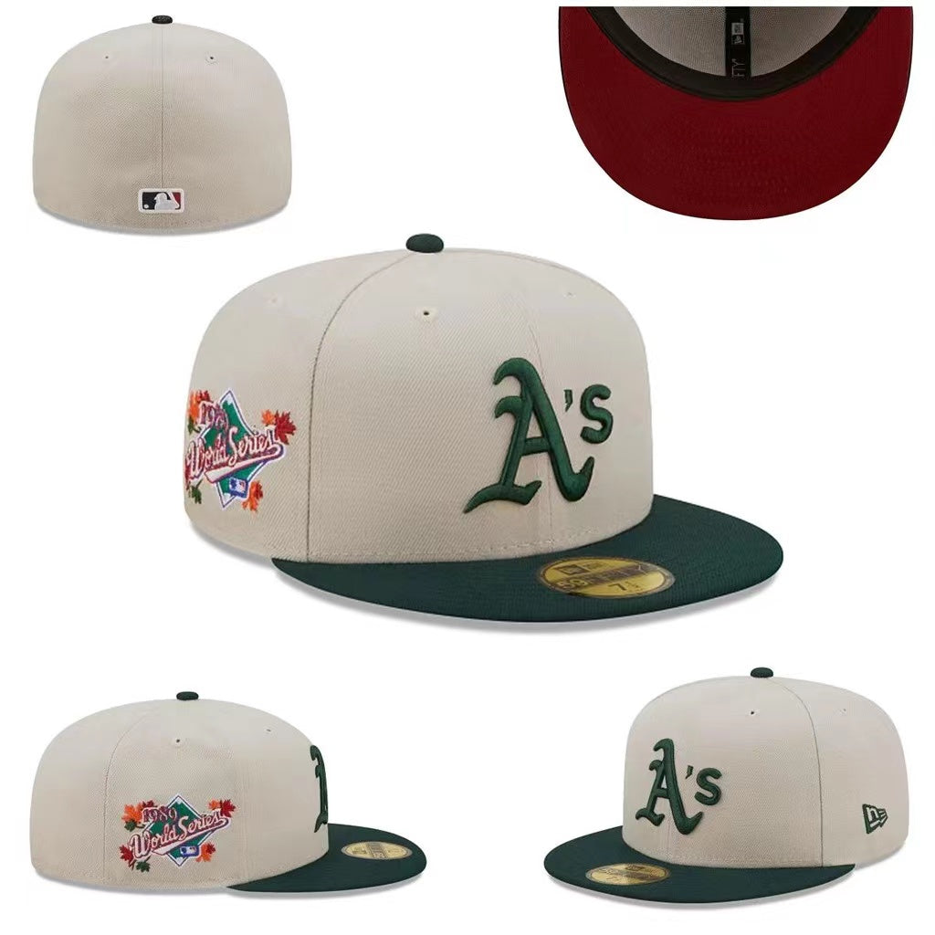 Oakland Athletics 76th World Series Hat with Green Brim and Red Undervisor ¨C Cream