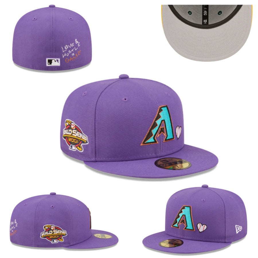 Arizona Diamondbacks 2001 World Series Fitted Hat with ¡°Love & Hustle Game¡± Embroidery ¨C Purple