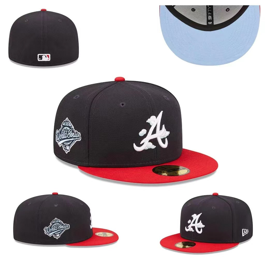 Atlanta Braves World Series Fitted Hat with Red Brim and Light Blue Underbrim ¨C Black