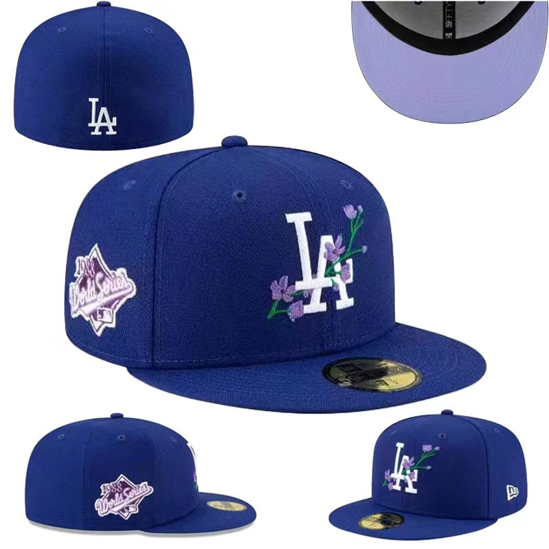 Los Angeles Dodgers 1988 World Series Fitted Hat with Floral Embroidery and Lavender Underbrim ¨C Royal Blue