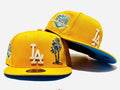 Los Angeles Dodgers 50th Anniversary Fitted Hat with Palm Tree Embroidery and Blue Underbrim ¨C Yellow