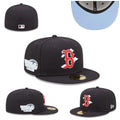 Boston Red Sox World Series Fitted Hat with Light Blue Underbrim and Cloud Detailing ¨C Black