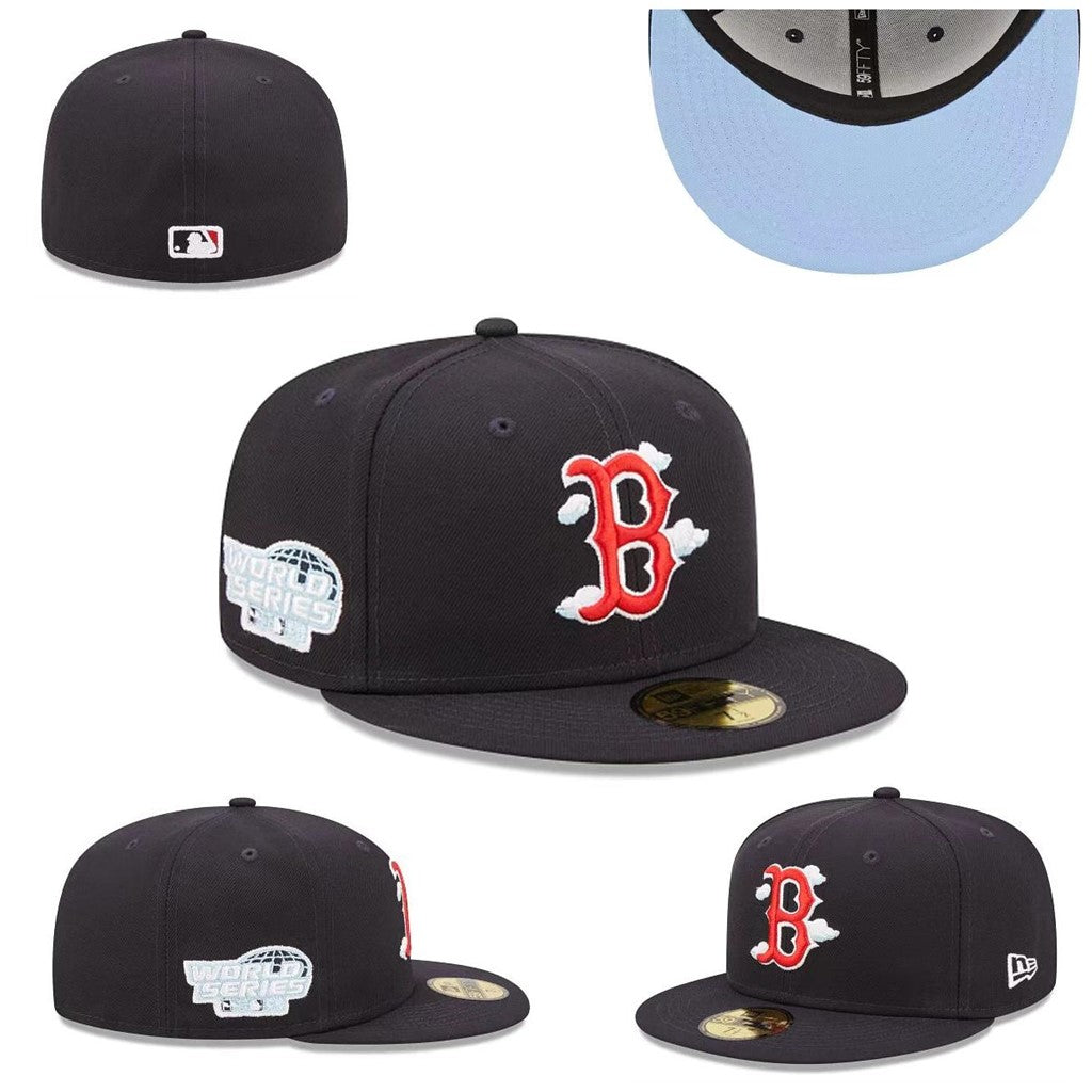 Boston Red Sox World Series Fitted Hat with Light Blue Underbrim and Cloud Detailing ¨C Black