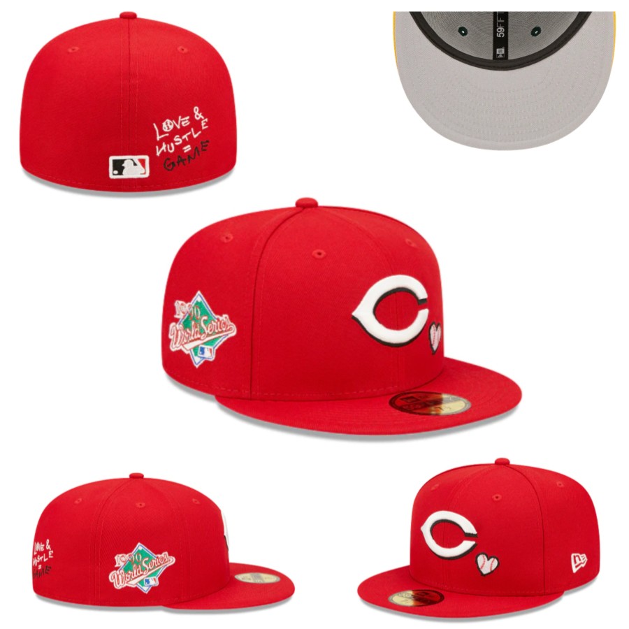 Cincinnati Reds 1990 World Series Fitted Hat with ¡°Love & Hustle Game¡± Embroidery ¨C Red