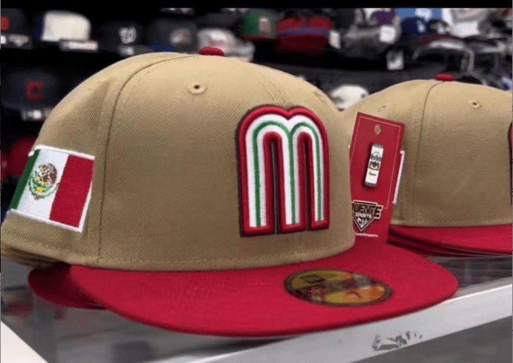 Mexico National Team Fitted Hat with Flag Patch and Red Brim ¨C Tan