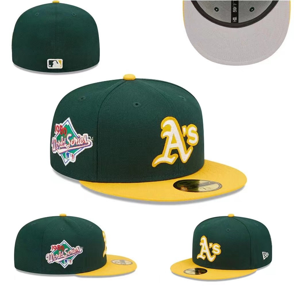 Oakland Athletics 1989 World Series Fitted Hat with Yellow Brim and Gray Underbrim ¨C Green