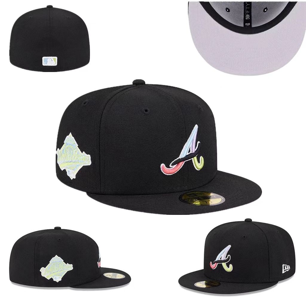 Atlanta Braves Custom Fitted Hat with Pastel Multicolor Logo and Gray Underbrim ¨C Black