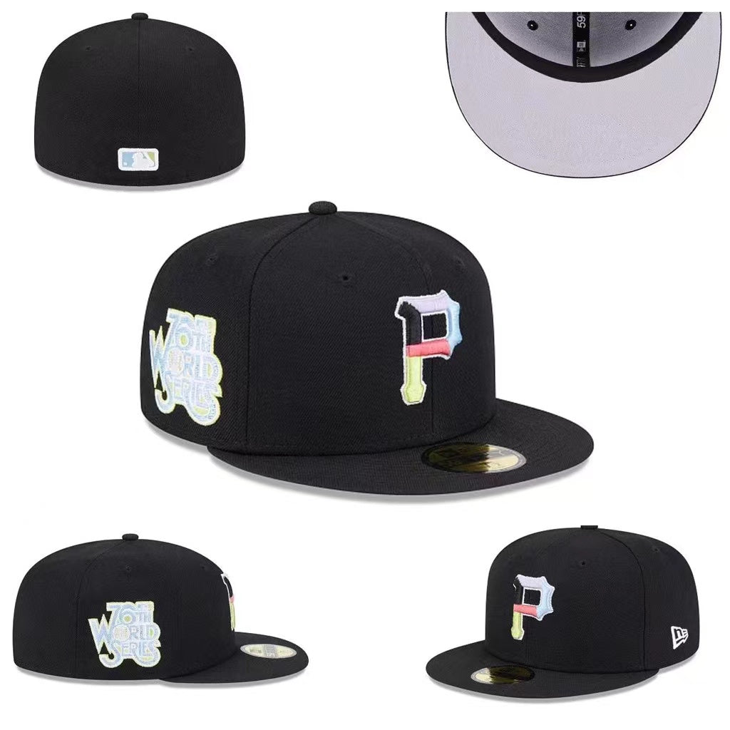 Pittsburgh Pirates 70th World Series Custom Fitted Hat with Multicolor Logo and Gray Underbrim ¨C Black