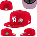 New York Yankees 1999 World Series Fitted Hat with Pink Rose Embroidery and Lavender Underbrim ¨C Red