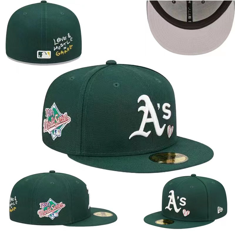 Oakland Athletics Love & Hustle 1989 World Series 59FIFTY Fitted Hat ¨C Green with Heart Embroidery